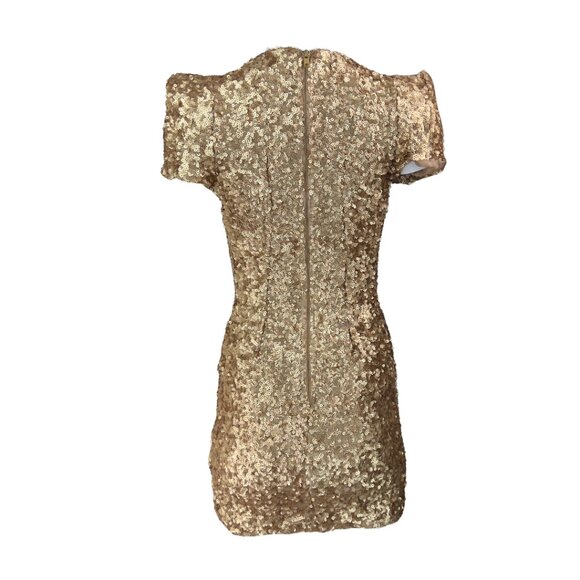 FCUK Gold Sequin Mini Dress with Short Sleeves - Picture 2 of 2